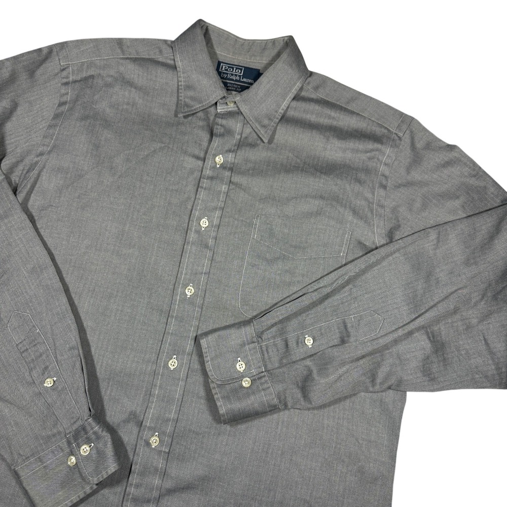 Polo Ralph Lauren Andrew Classic Fit Grey Herringbone Cotton Shirt 16 34/35